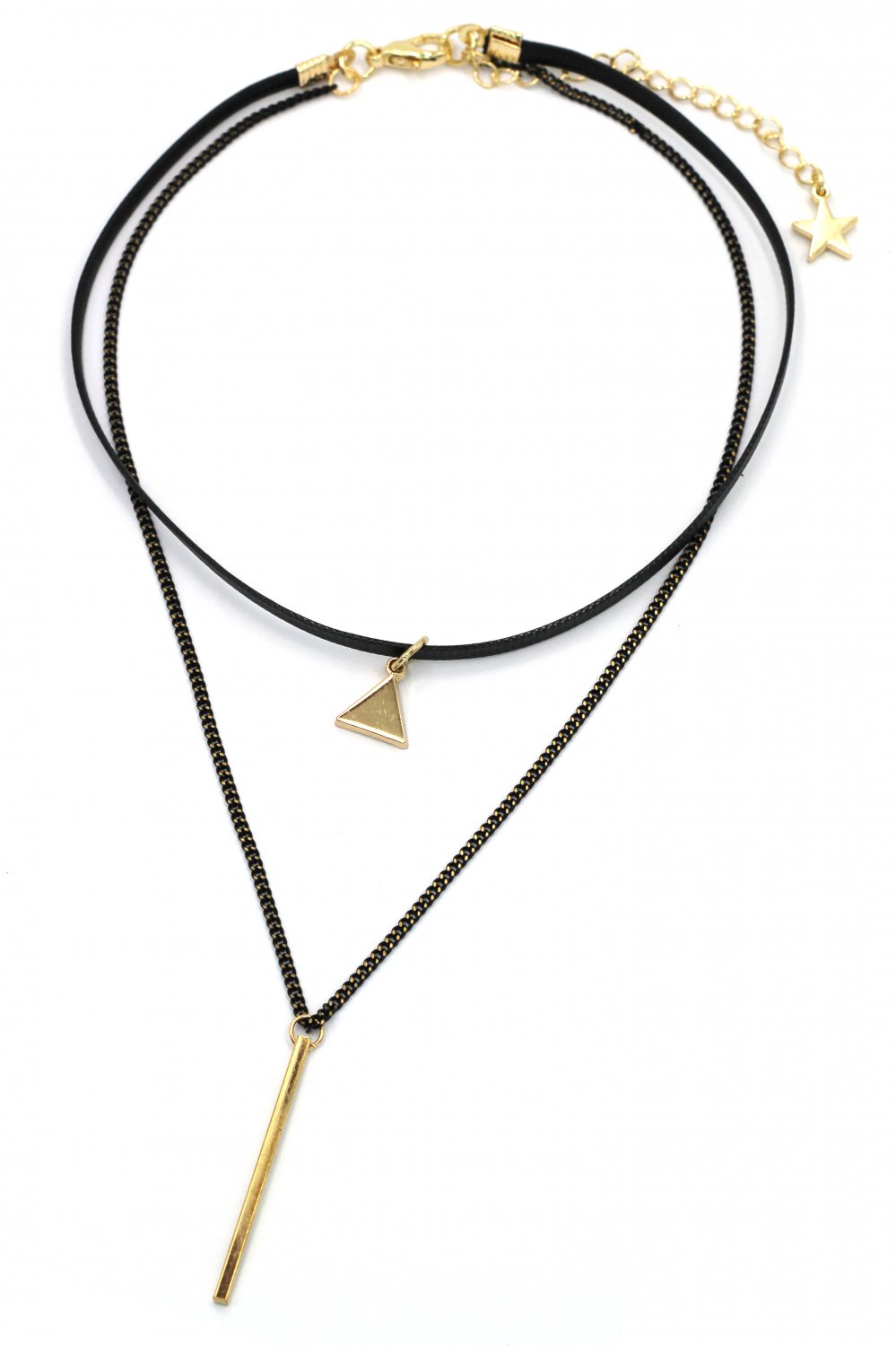 Fashion double-chain triangle pendant choker