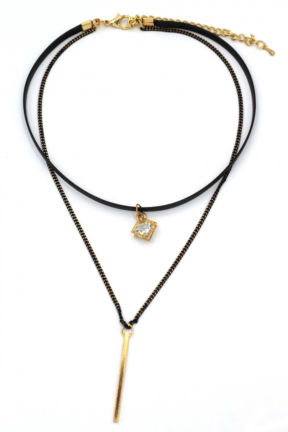 Fashion double-chain crystal frame pendant choker