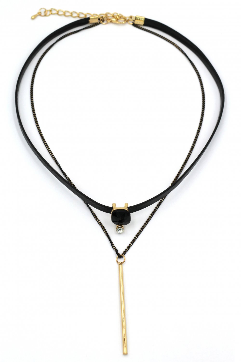 Fashion double-chain black crystal choker