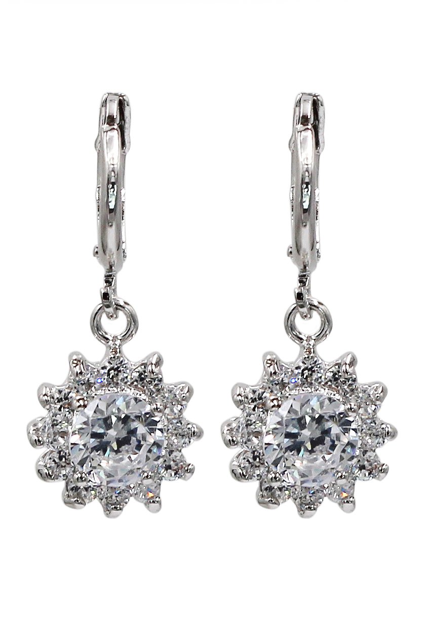 Lovely pendant white crystal sun silver earrings