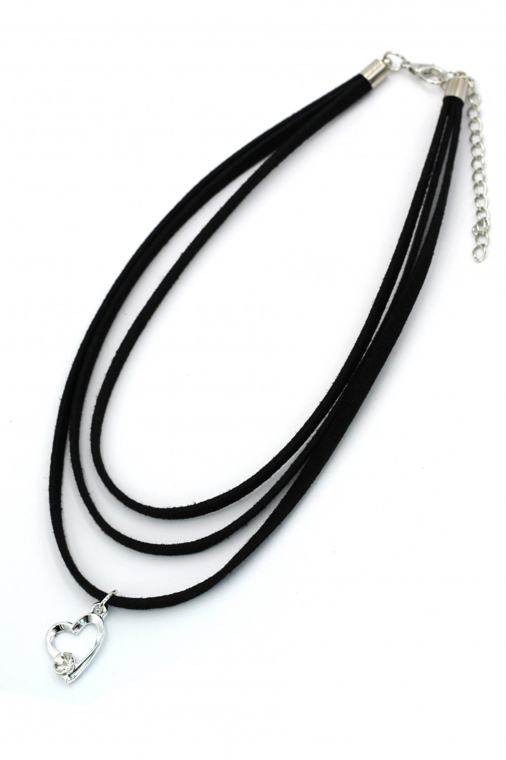 Fashion three-chain crystal pendant heart black choker