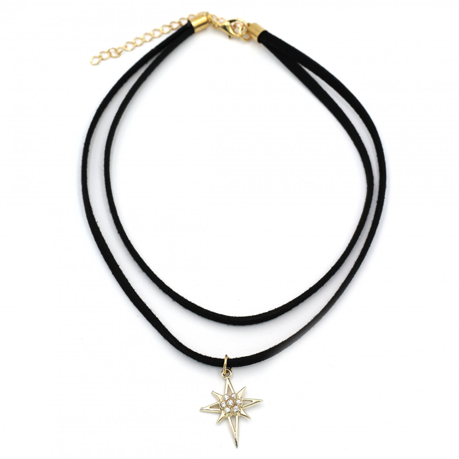 Fashion double-chain crystal pendant hexagram black choker