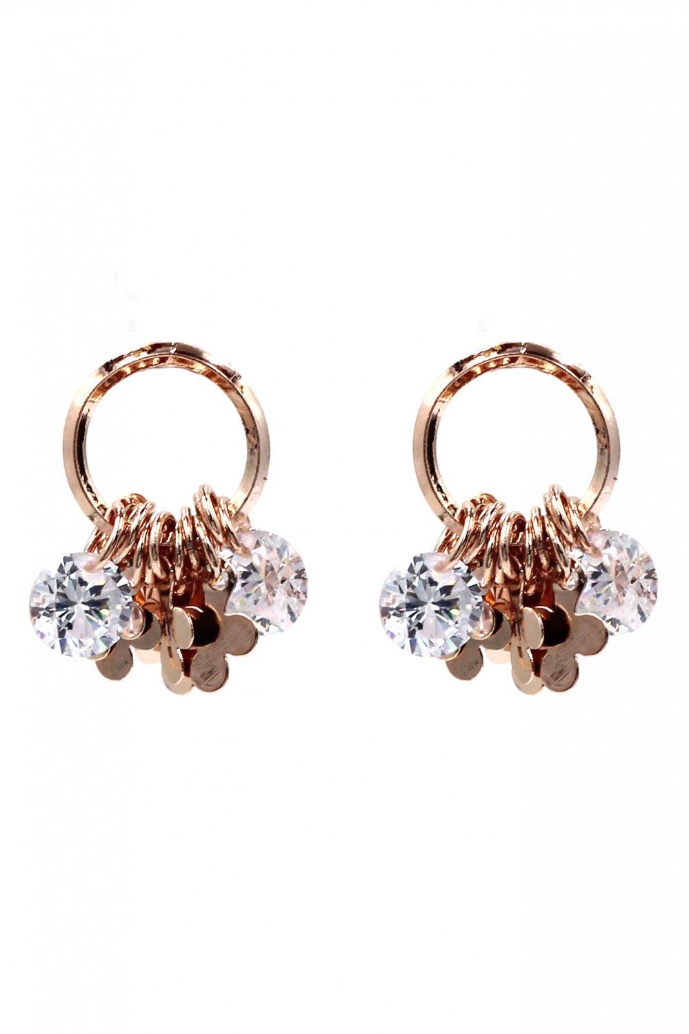 Small flower piece crystal rose gold earrings