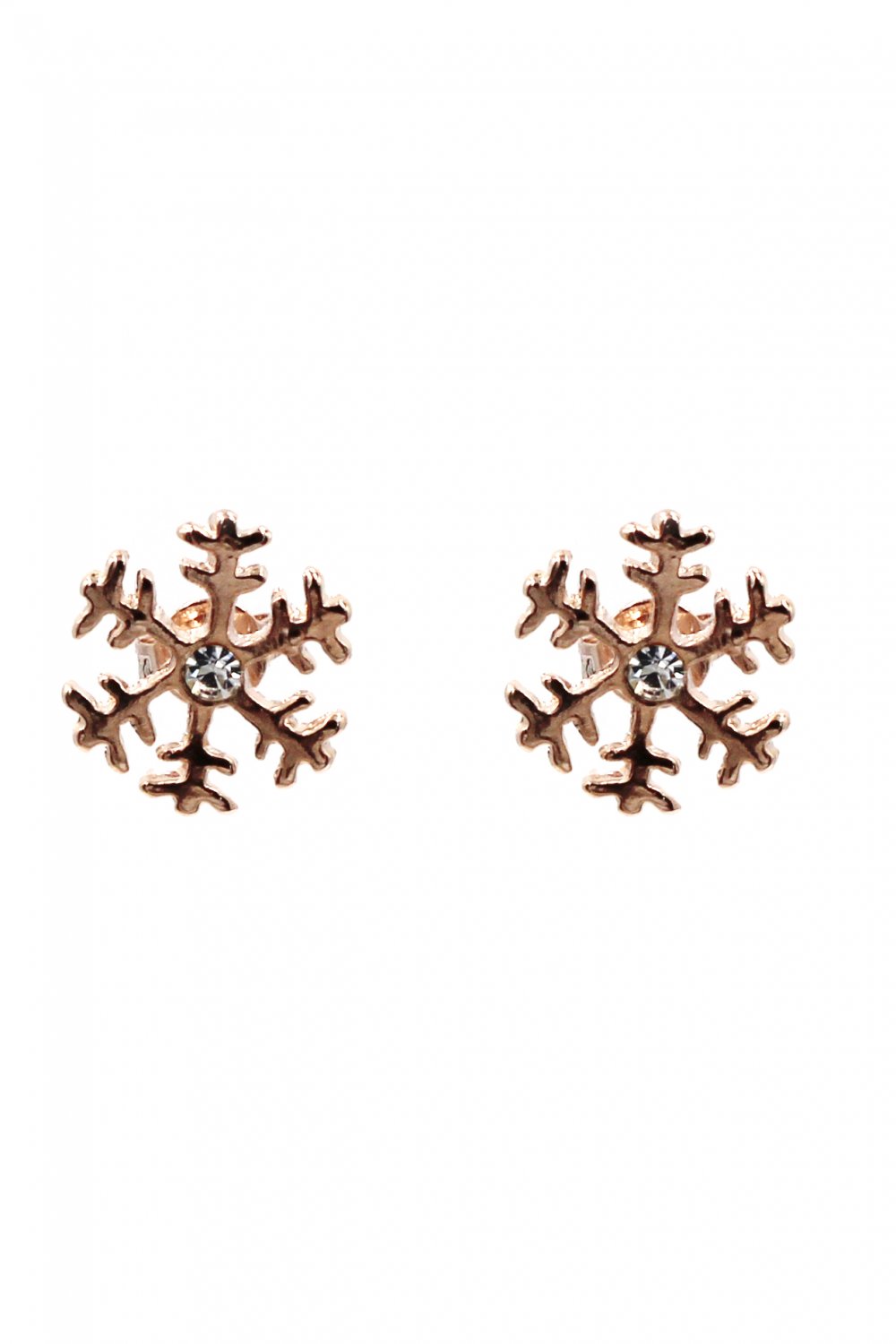 Small rose gold snowflake earrings