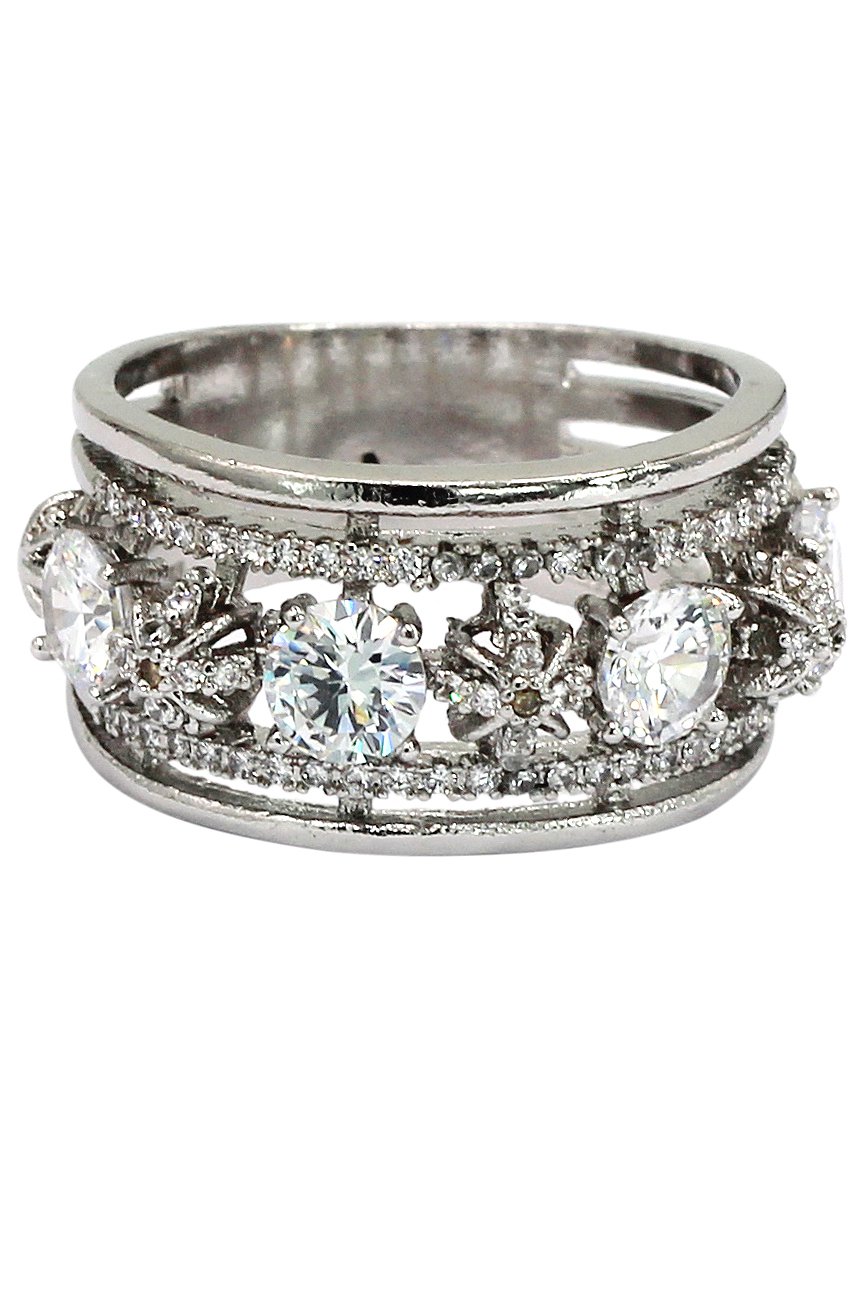 Noble silver crystal ring