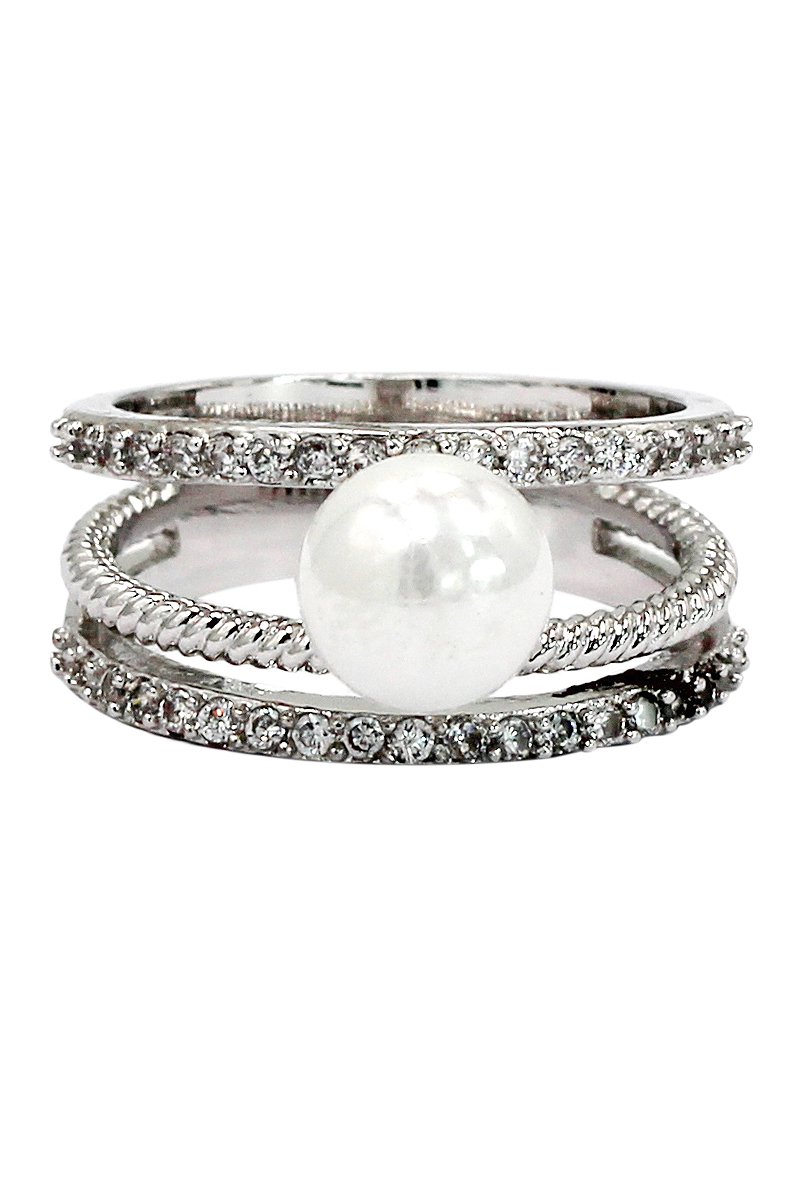Fashion loop small crystal and peal silver ring