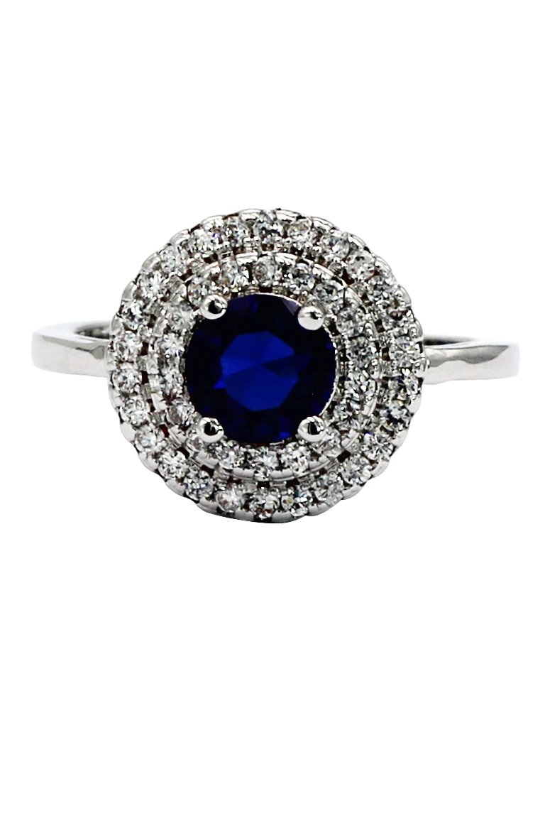 Two layer mosaic small surround blue crystal silver ring