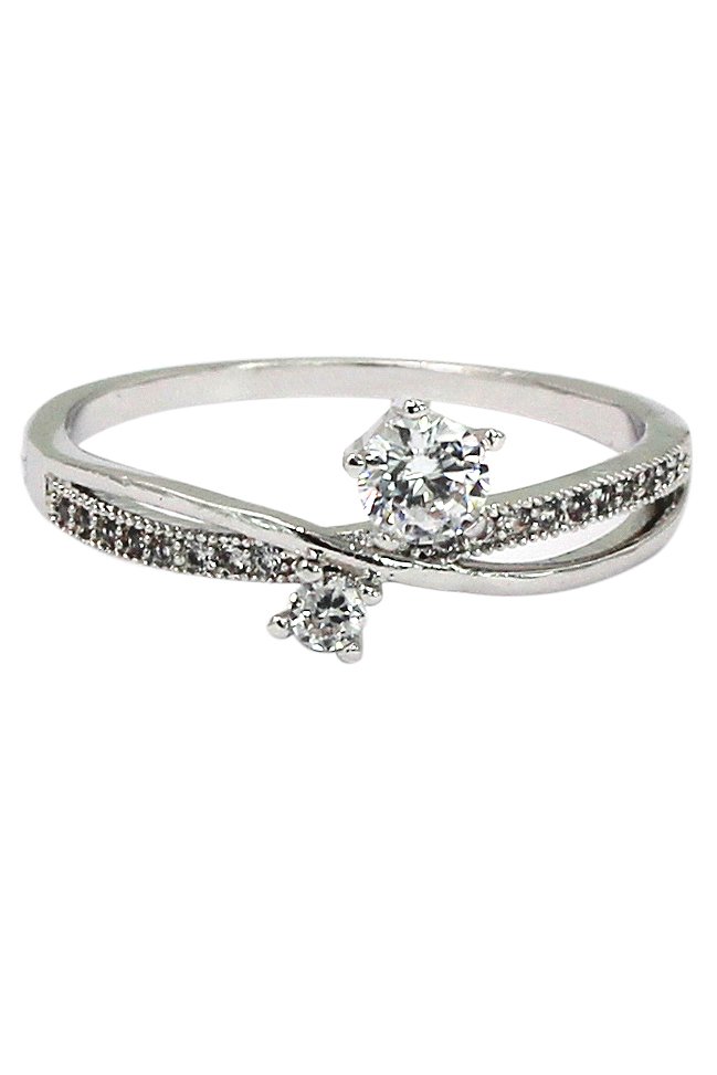 Silver mosaic small crystal ring