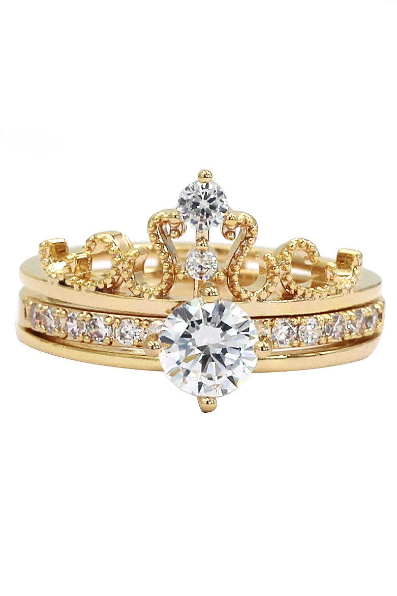 Noble crystal crown gold ring