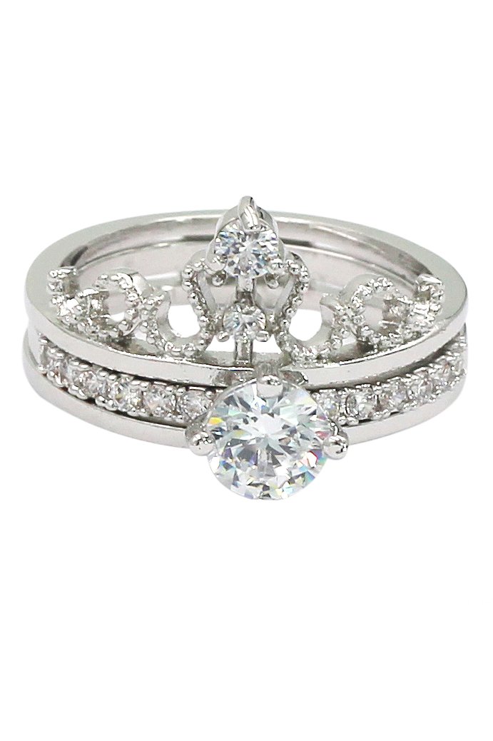 Noble crystal crown silver ring