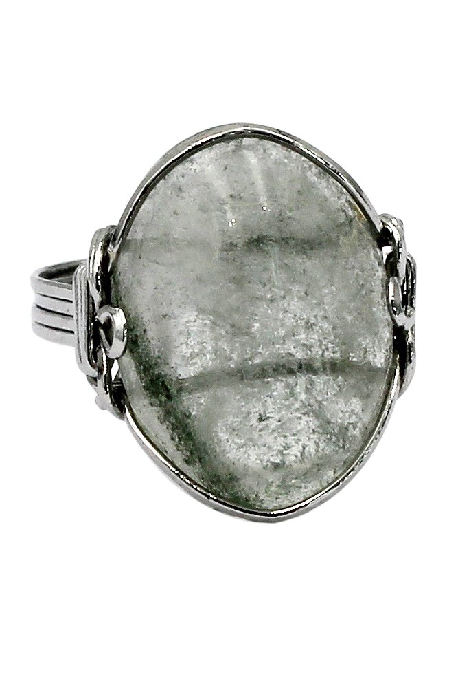 Fashion transparent natural stone silver ring