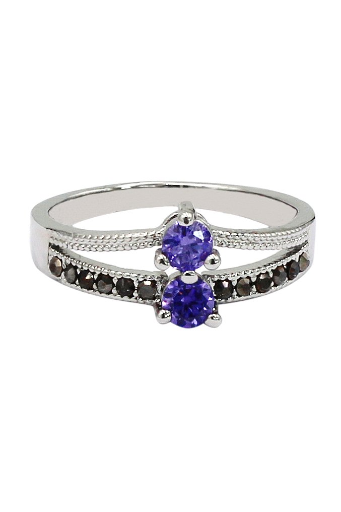 Purple small crystal silver ring