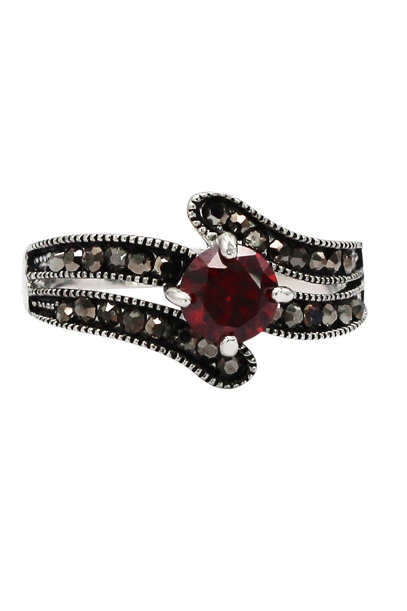 Fashion red crystal silver ring