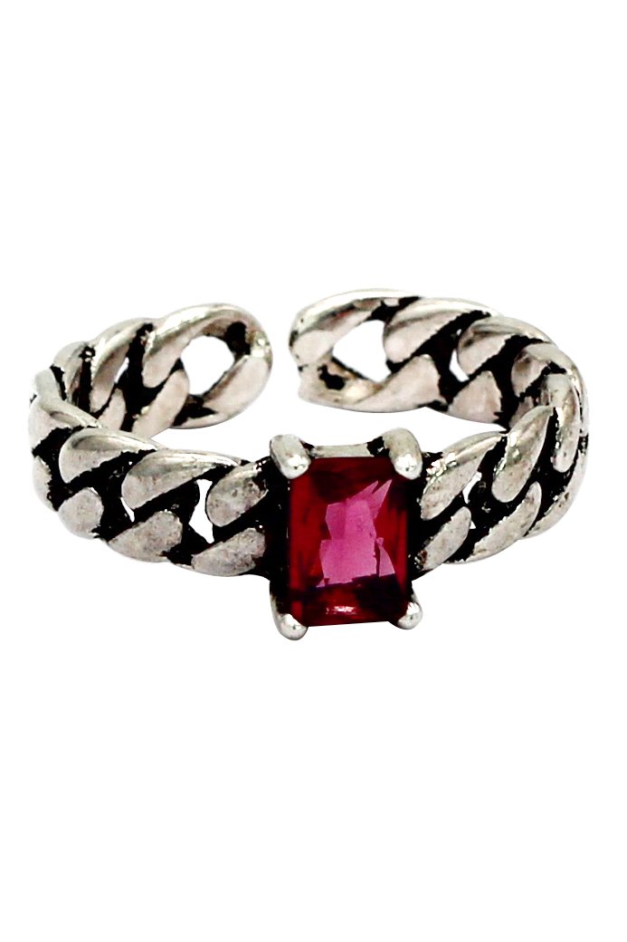Retro creative red crystal twisted silver ring