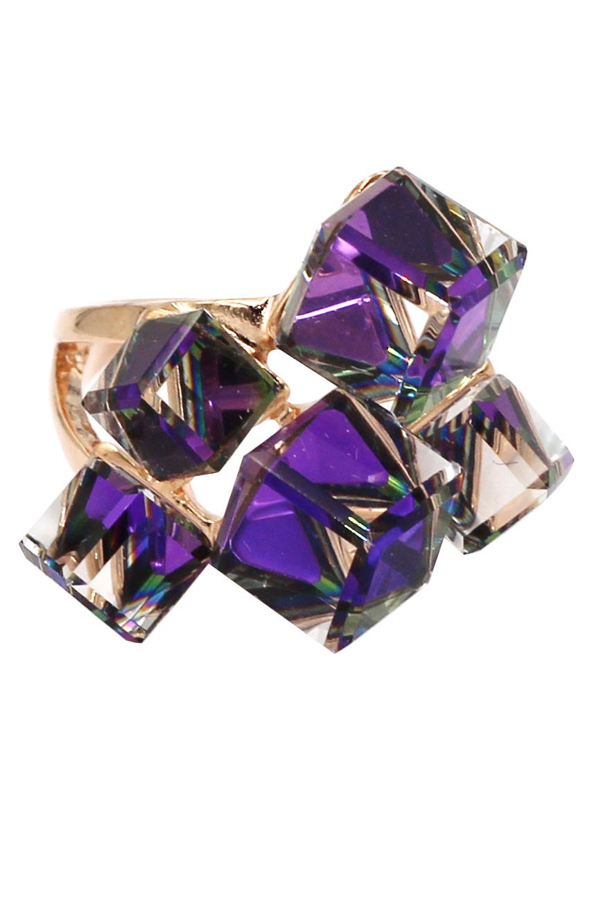 Square candy purple crystal rose gold ring
