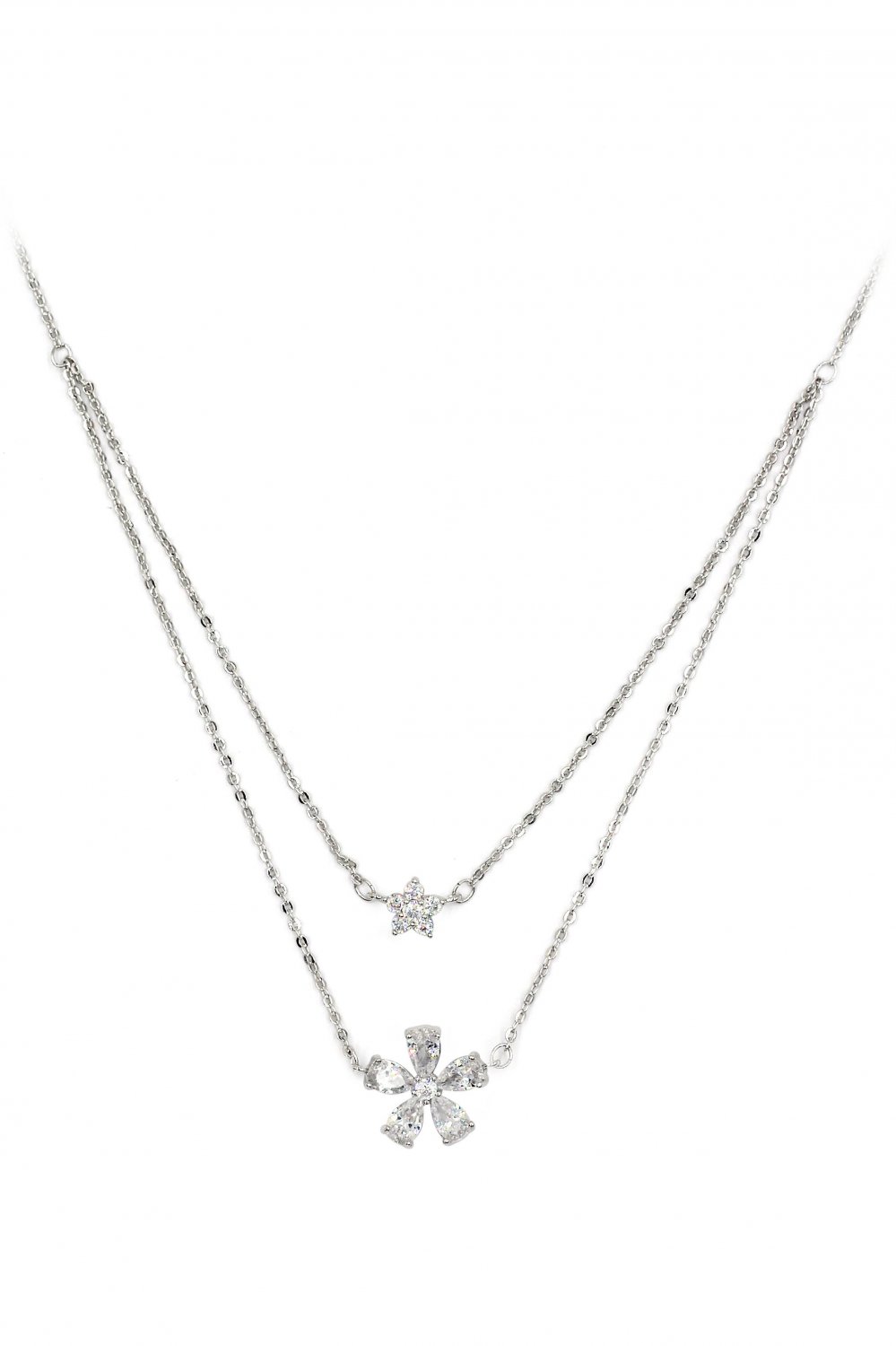 Duplexes mini flowers crystal silver necklace