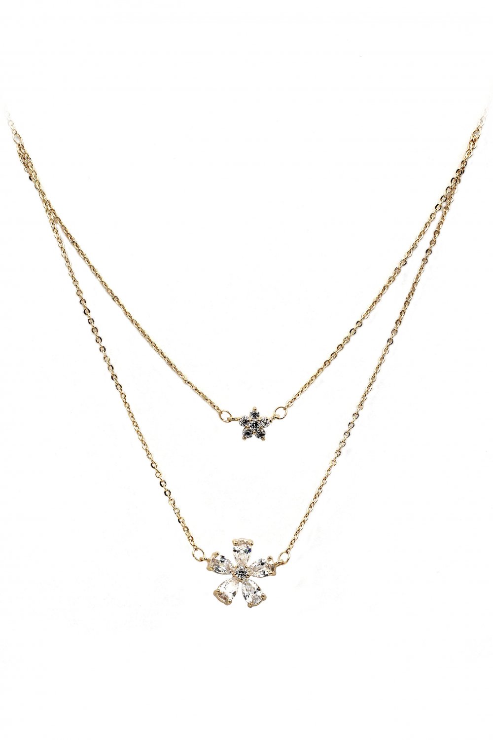 Duplexes mini flowers crystal gold necklace