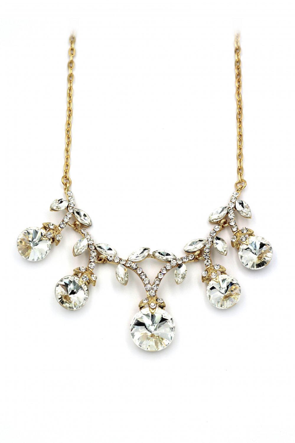 Elegant sparkling white crystal golden necklace