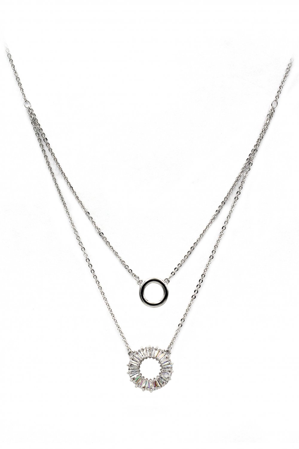 Duplexes crystal circle silver necklace
