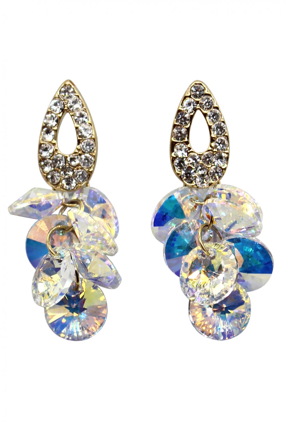 Sparkling drop swarovski crystal gold earrings