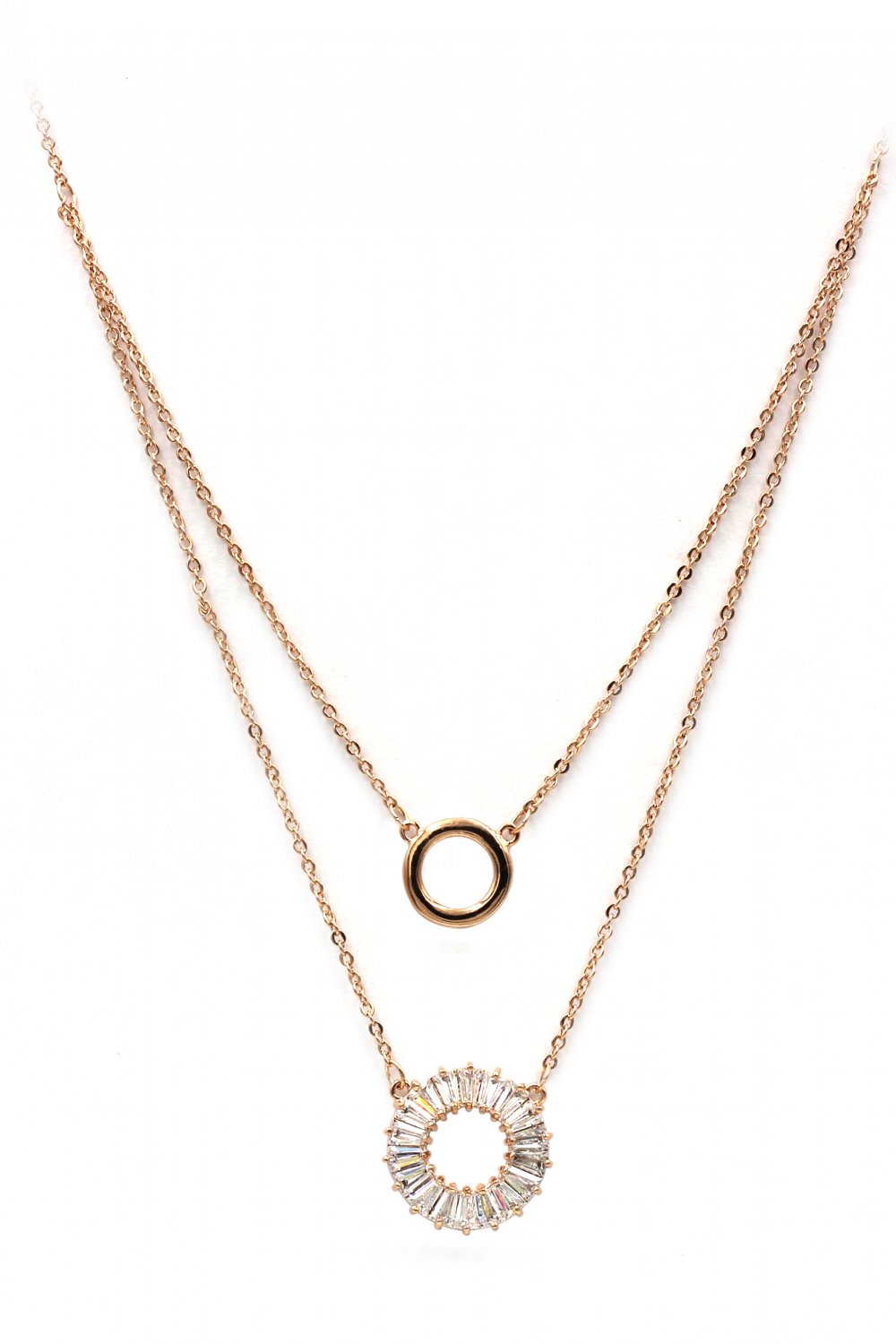 Duplexes crystal circle rose gold necklace