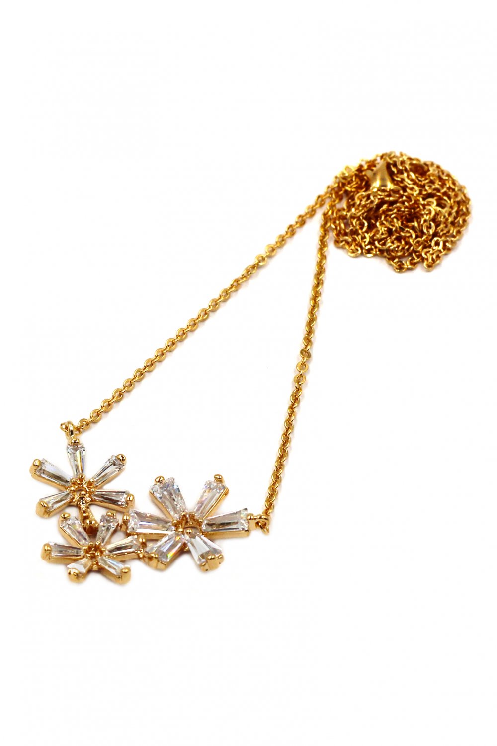 Simple flowers crystal gold necklace