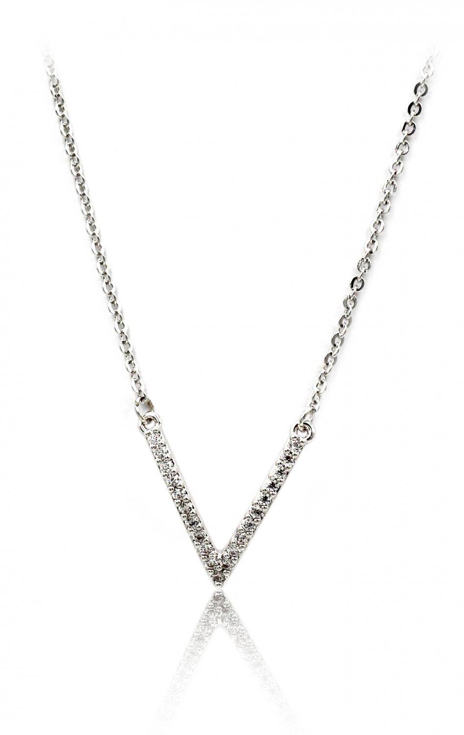Fashion sparkling crystal V clavicle silver necklace