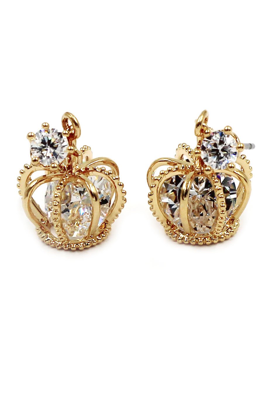 Fashion mini crown crystal gold earrings