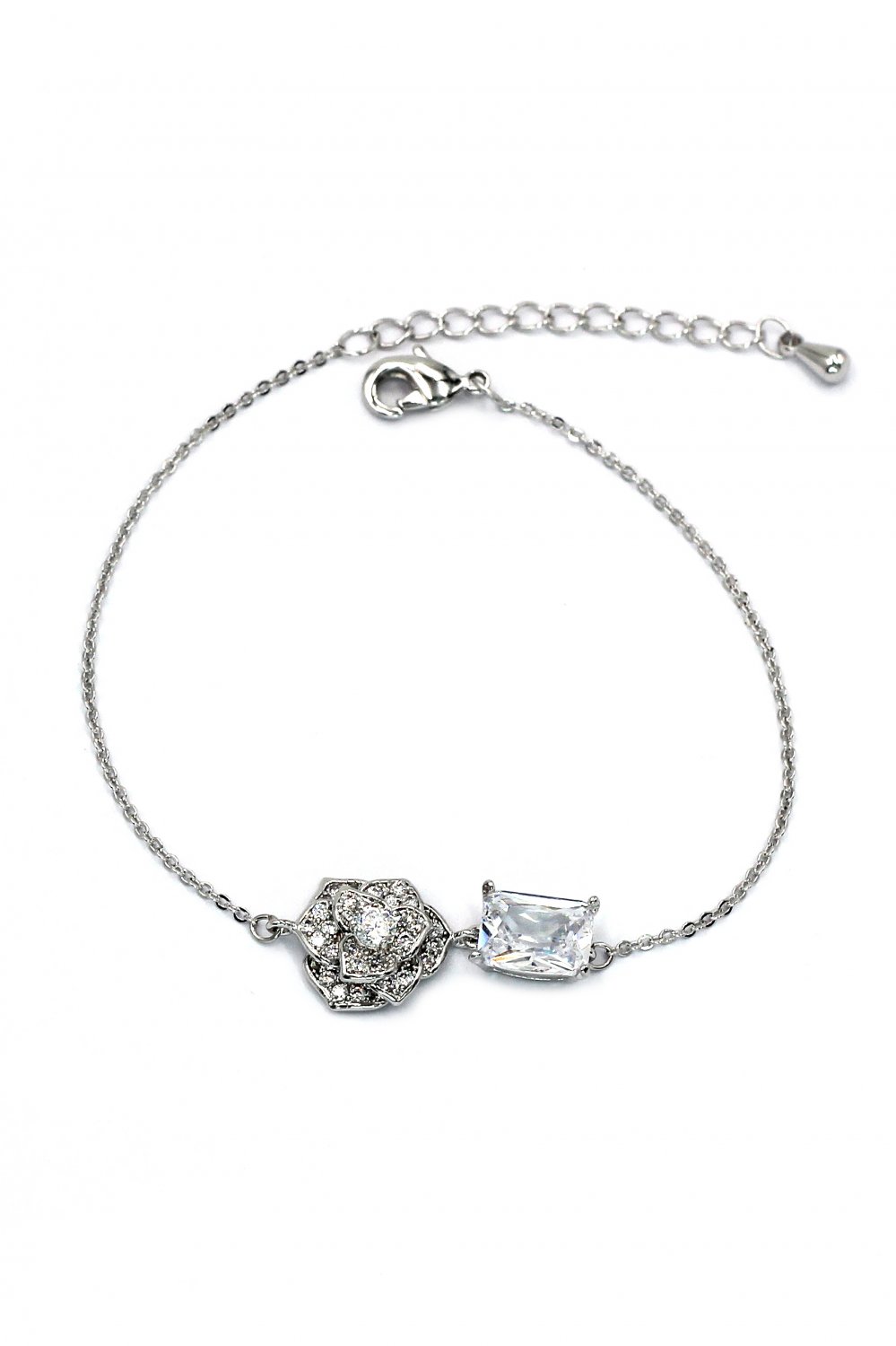 Delicate crystal rose silver bracelet