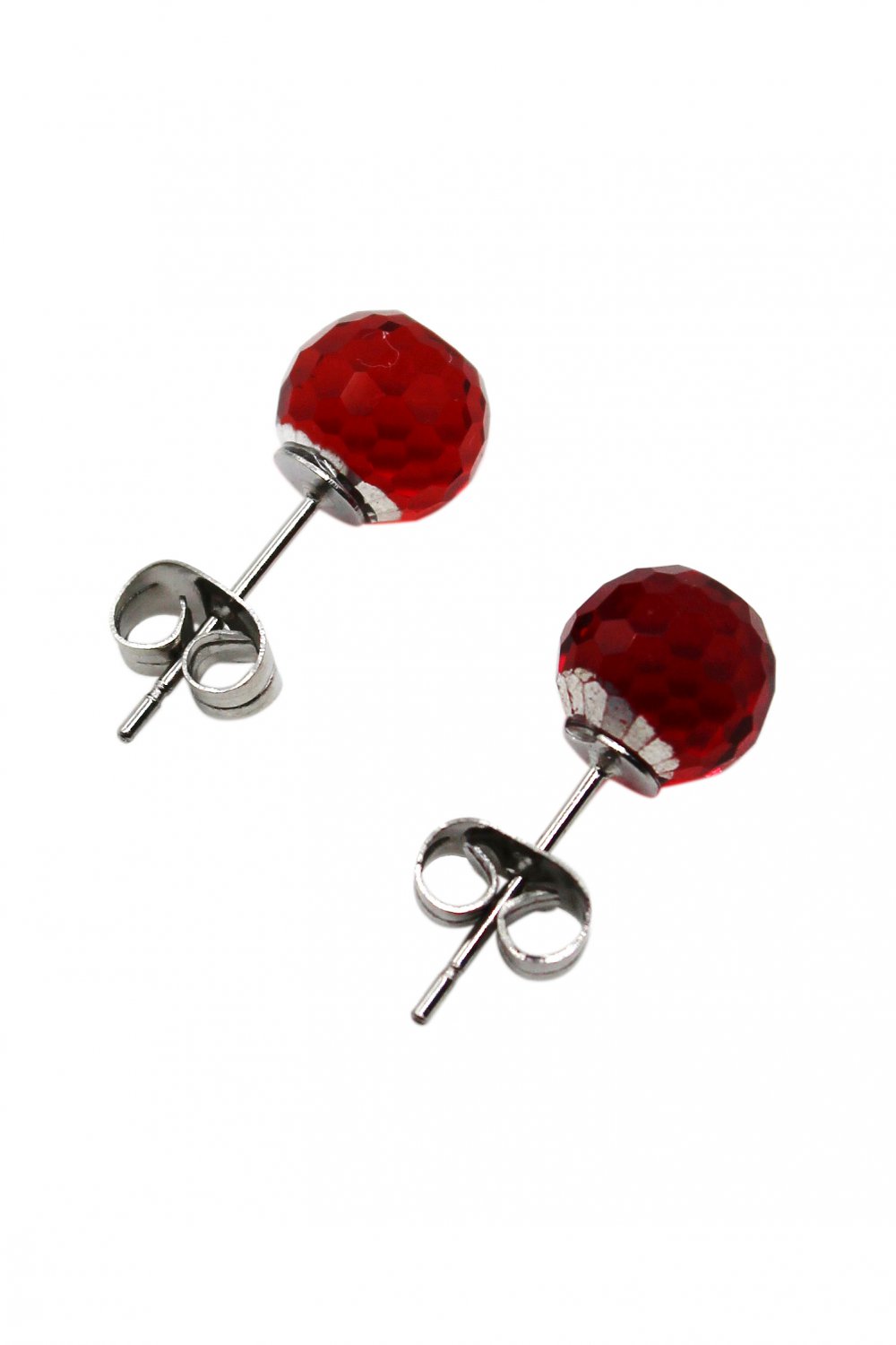 Single crystal red ball earrings
