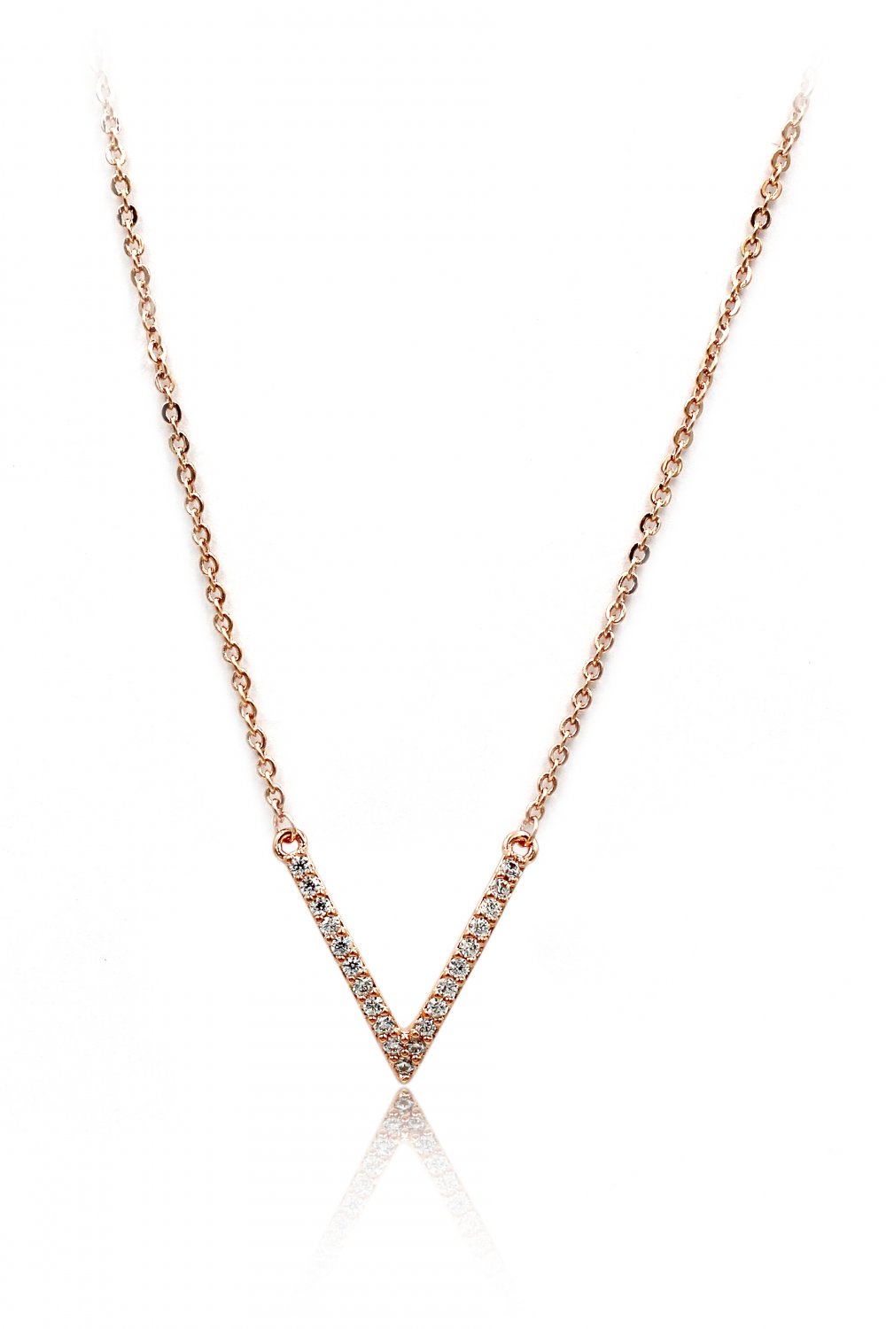 Fashion sparkling crystal V clavicle rose gold necklace