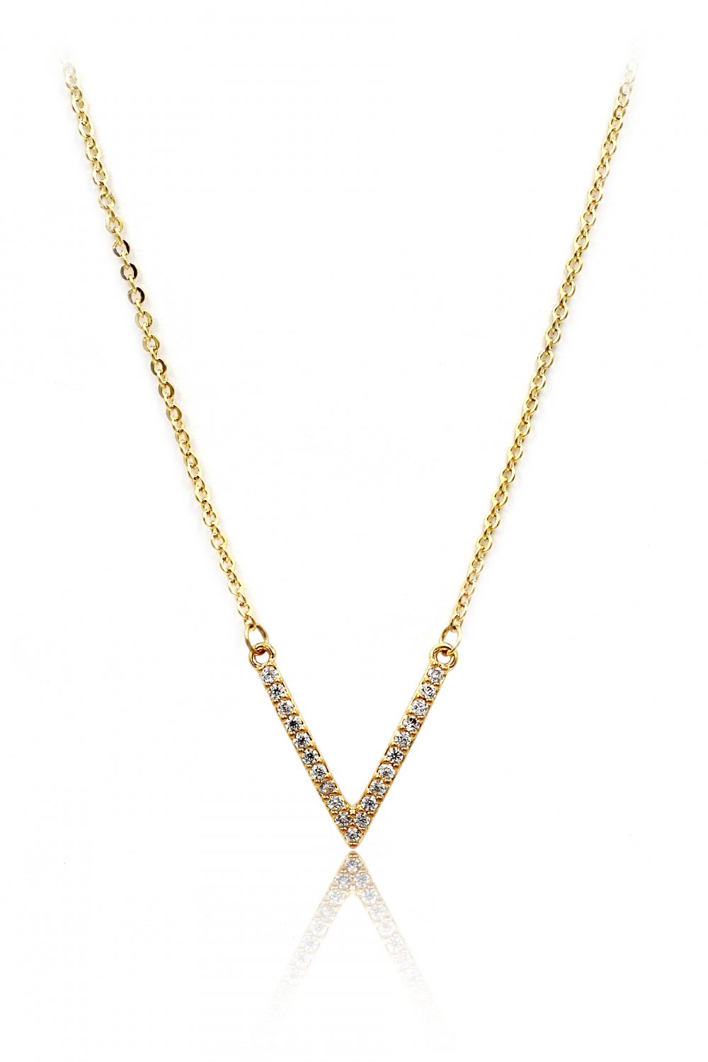 Fashion sparkling crystal V clavicle gold necklace