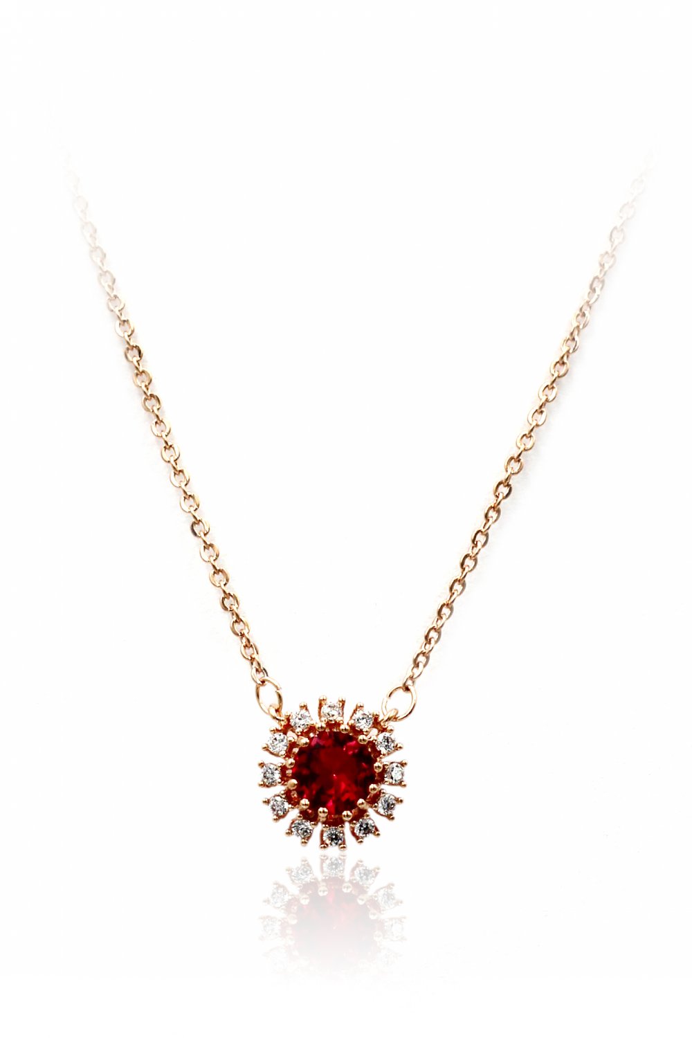 Simple red sun crystal rose gold necklace