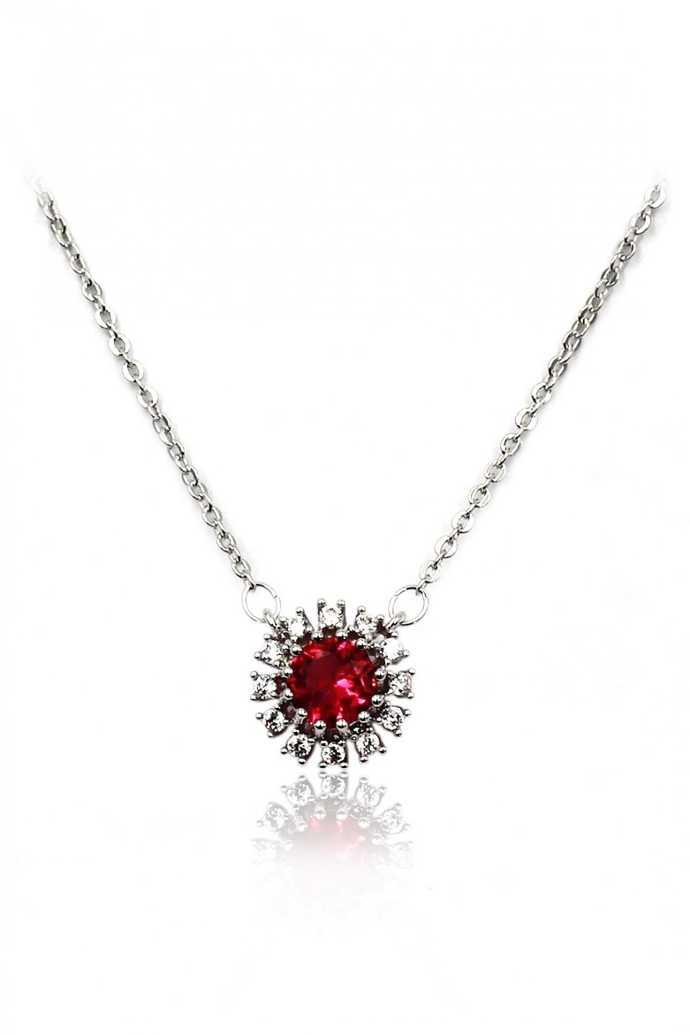 Simple red sun crystal silver necklace