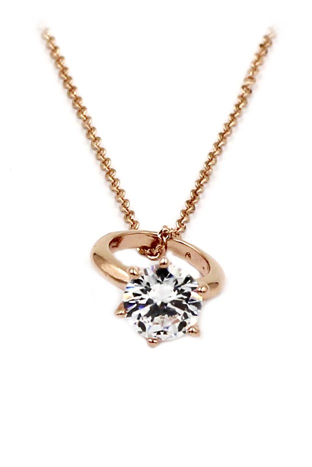 Simple mini crystal ring rose gold necklace