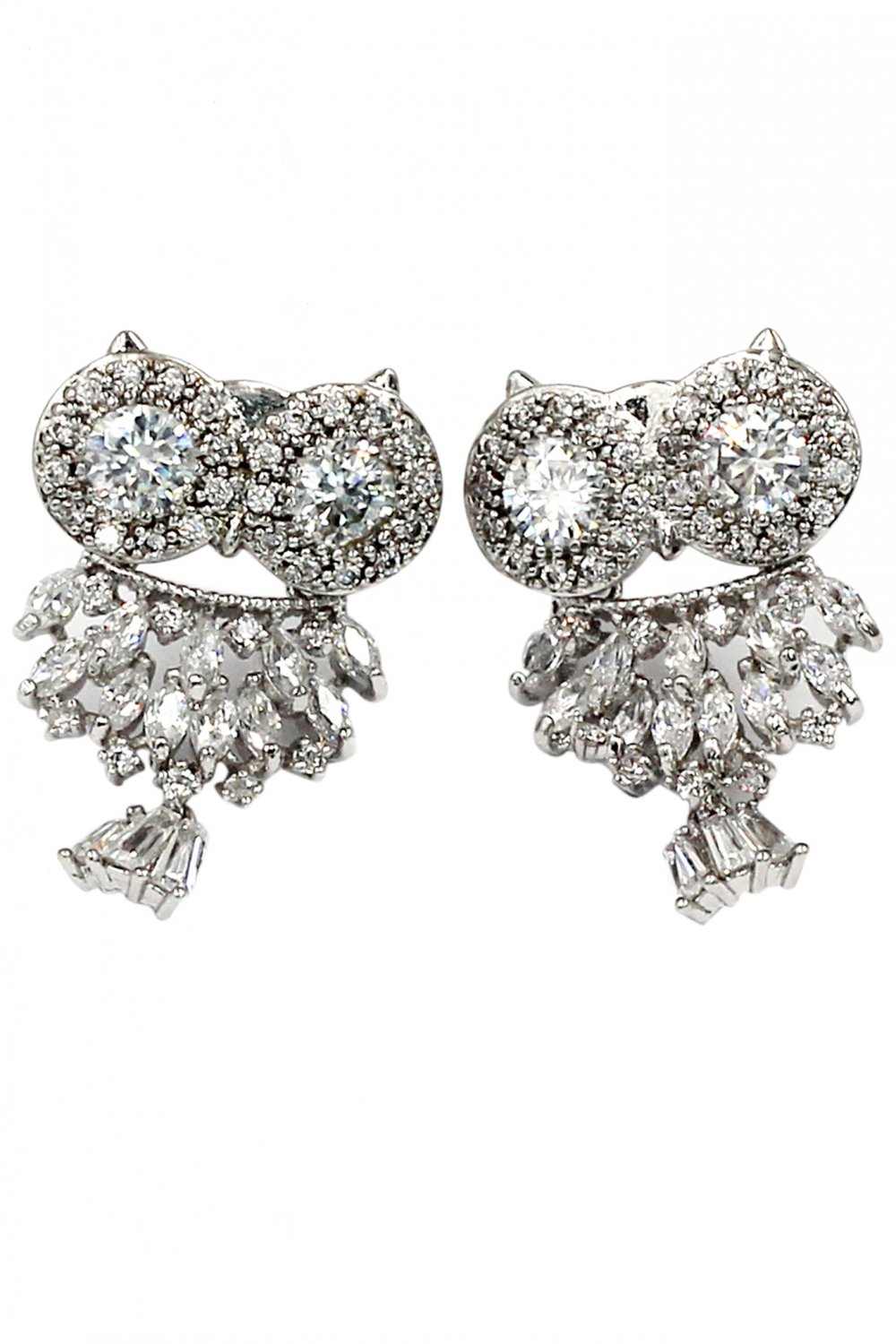 Lovely crystal pendant owl silver earrings