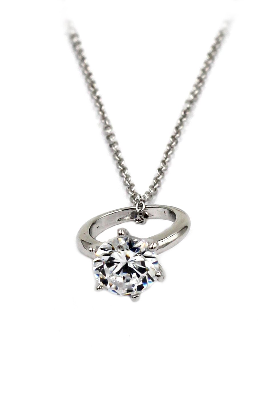Simple mini crystal ring silver necklace
