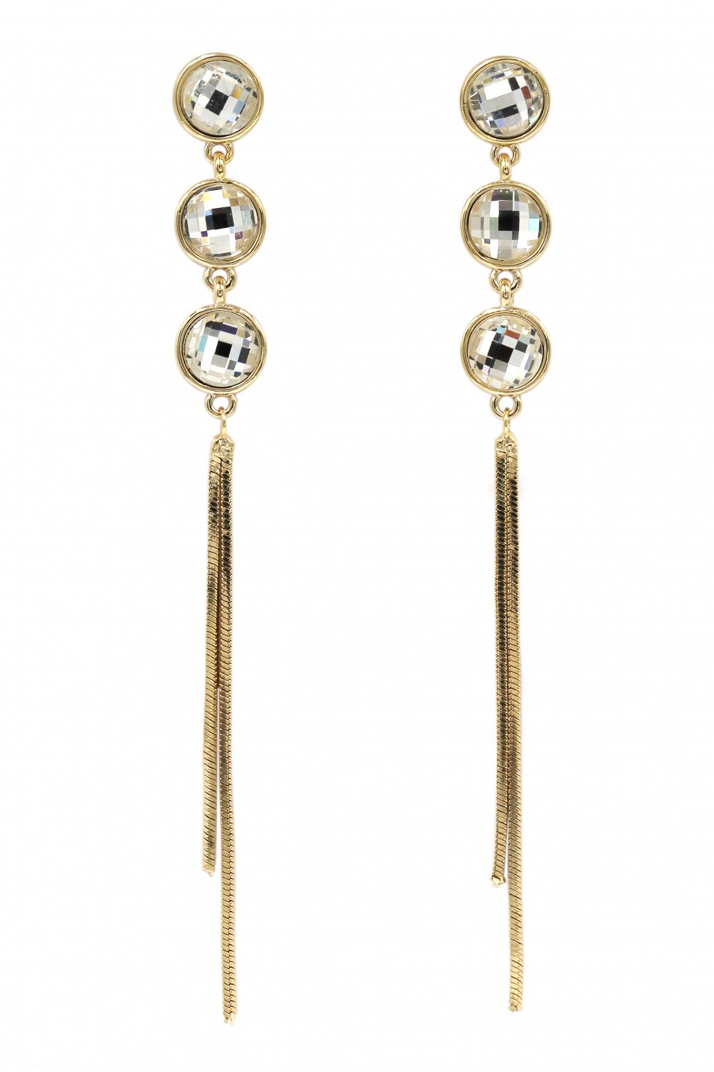 Exaggerated tassels round crystal gold earrings