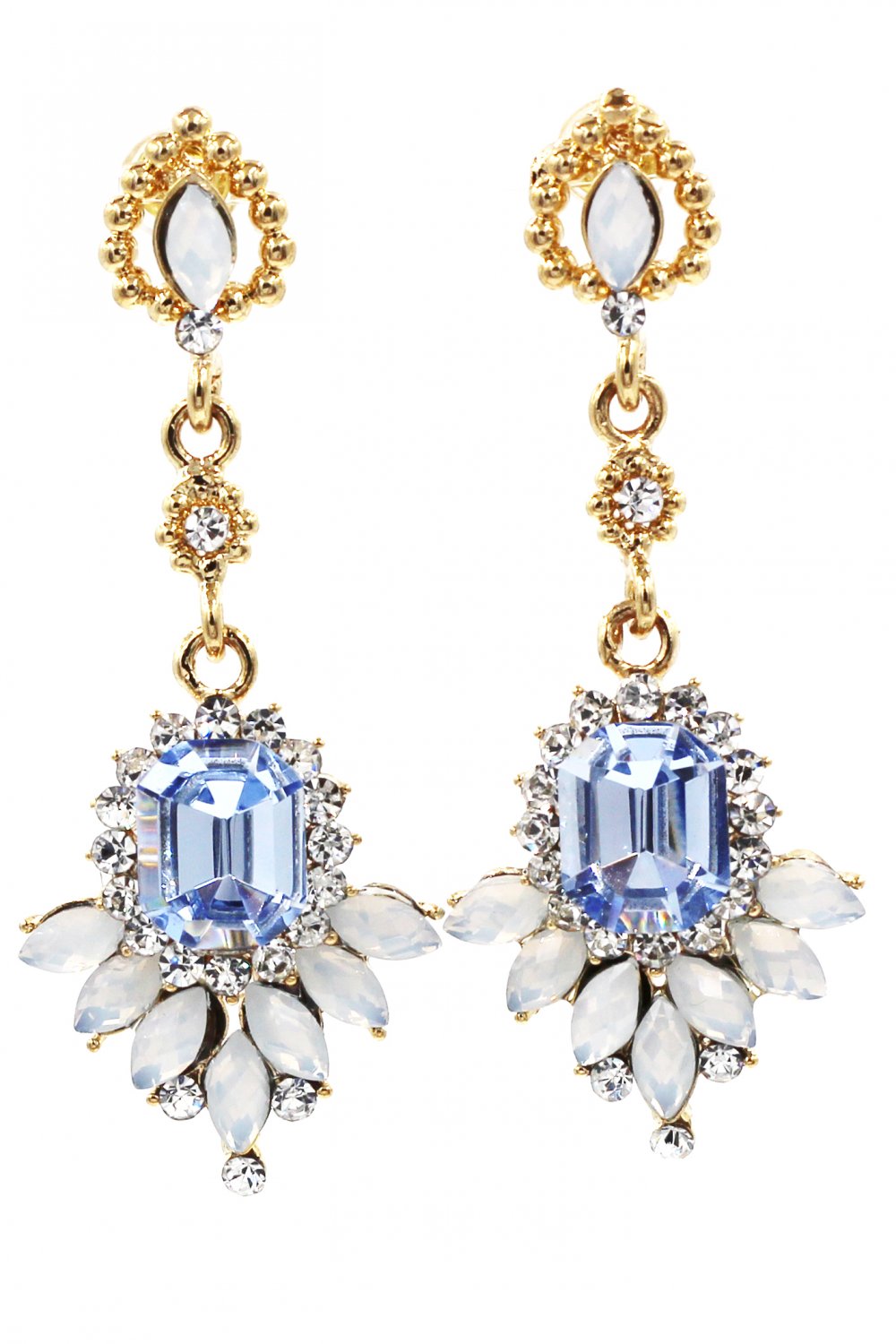 Elegant pendant blue crystal golden earrings