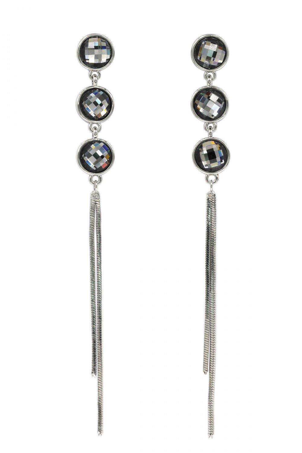 Exaggerated tassels round crystal silver earrings