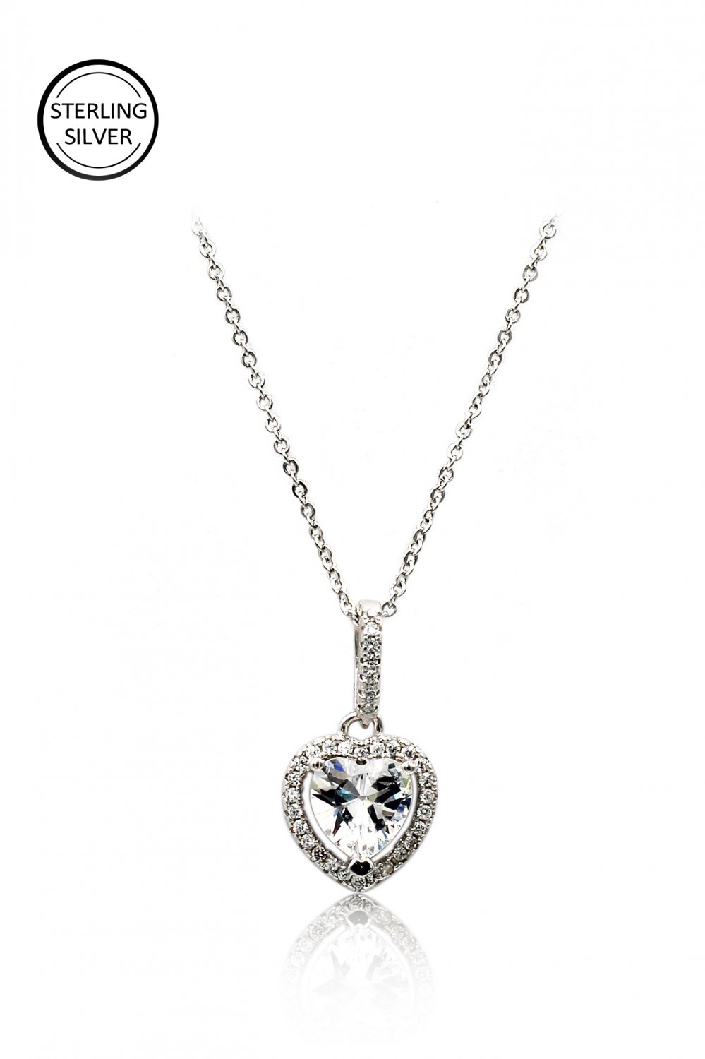 Lovely peach heart crystal sterling silver necklace