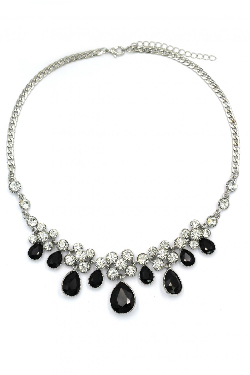Noble black garnet crystal silver necklace