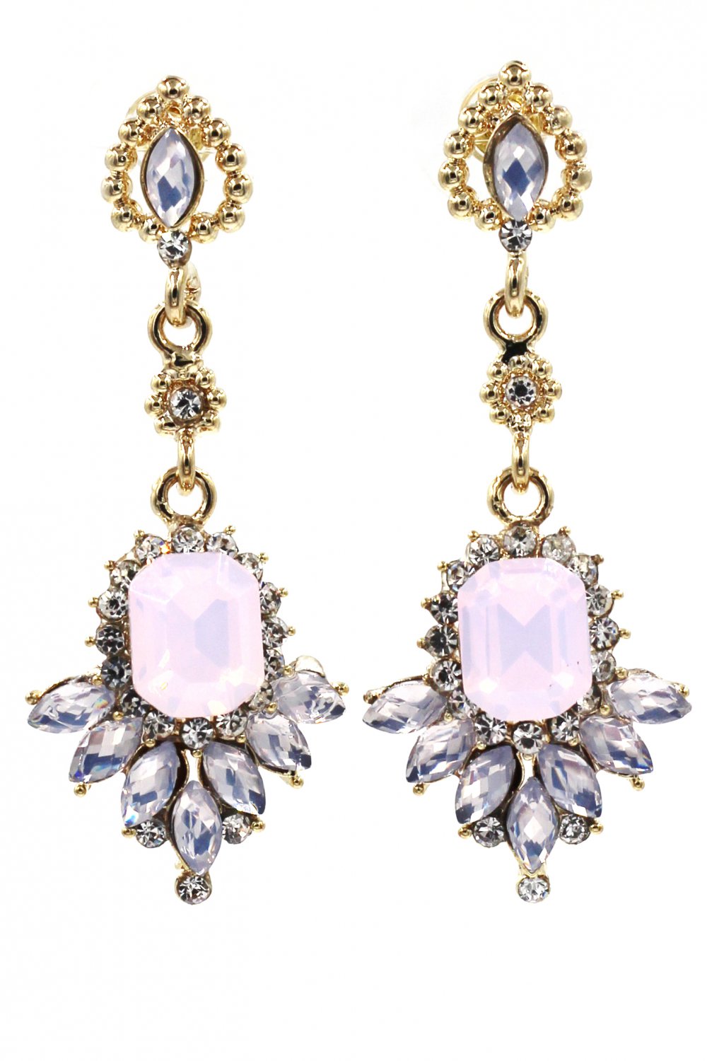 Elegant pendant pink crystal golden earrings