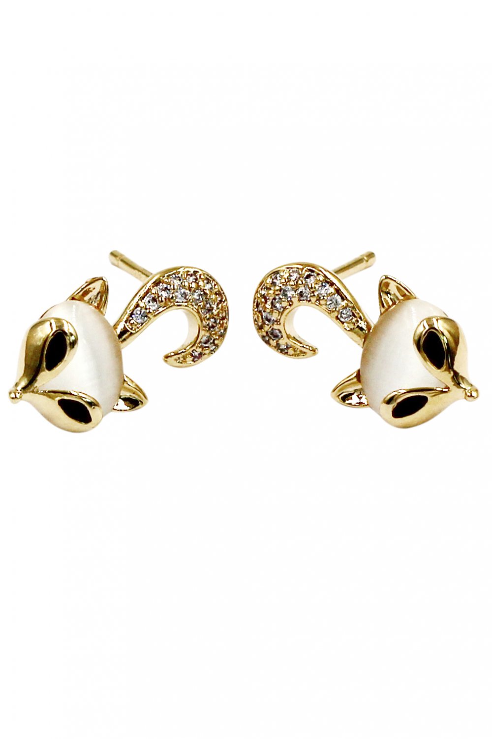 Mini cute little fox crystal gold earrings