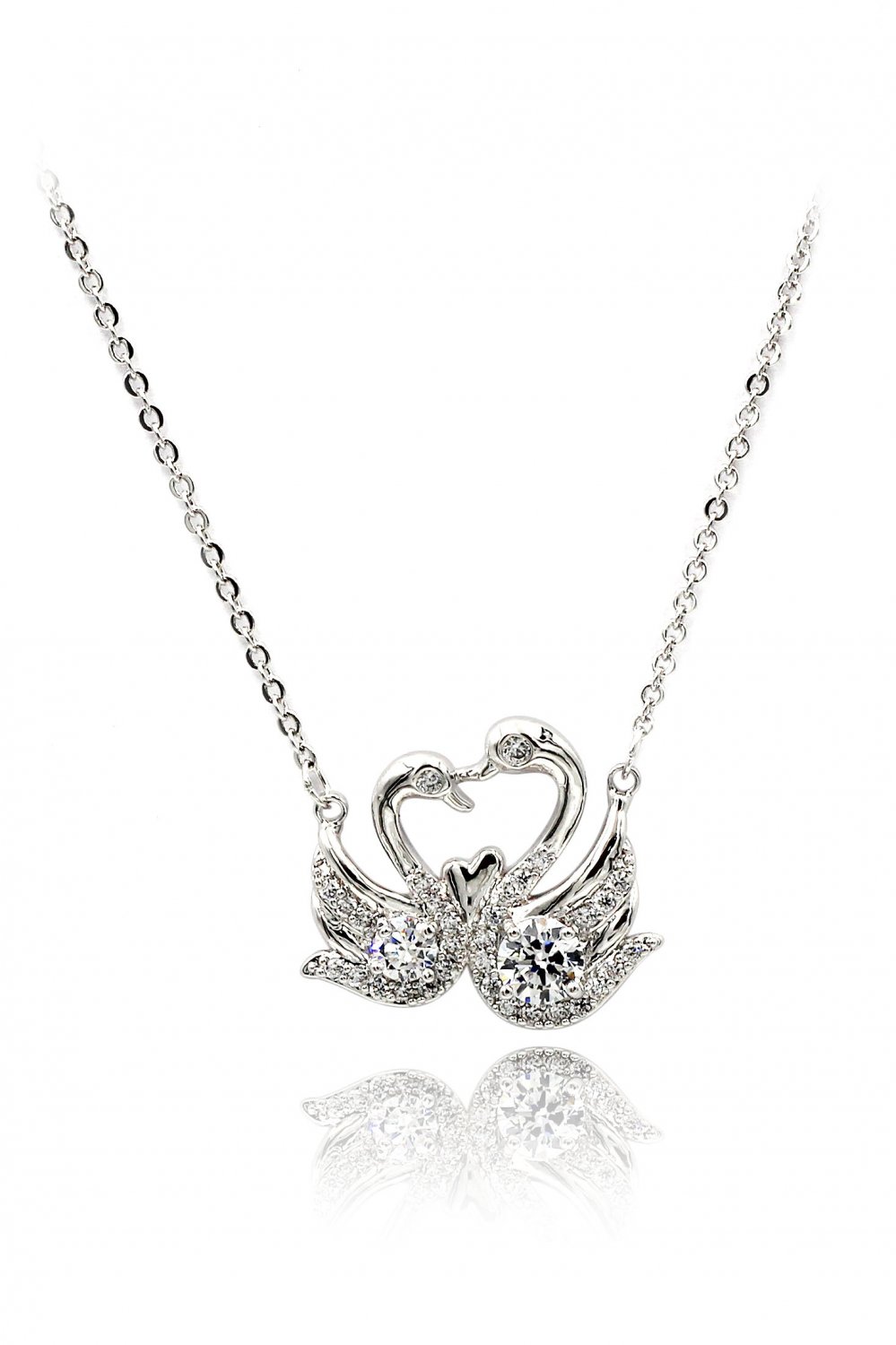 Swan love crystal silver necklace