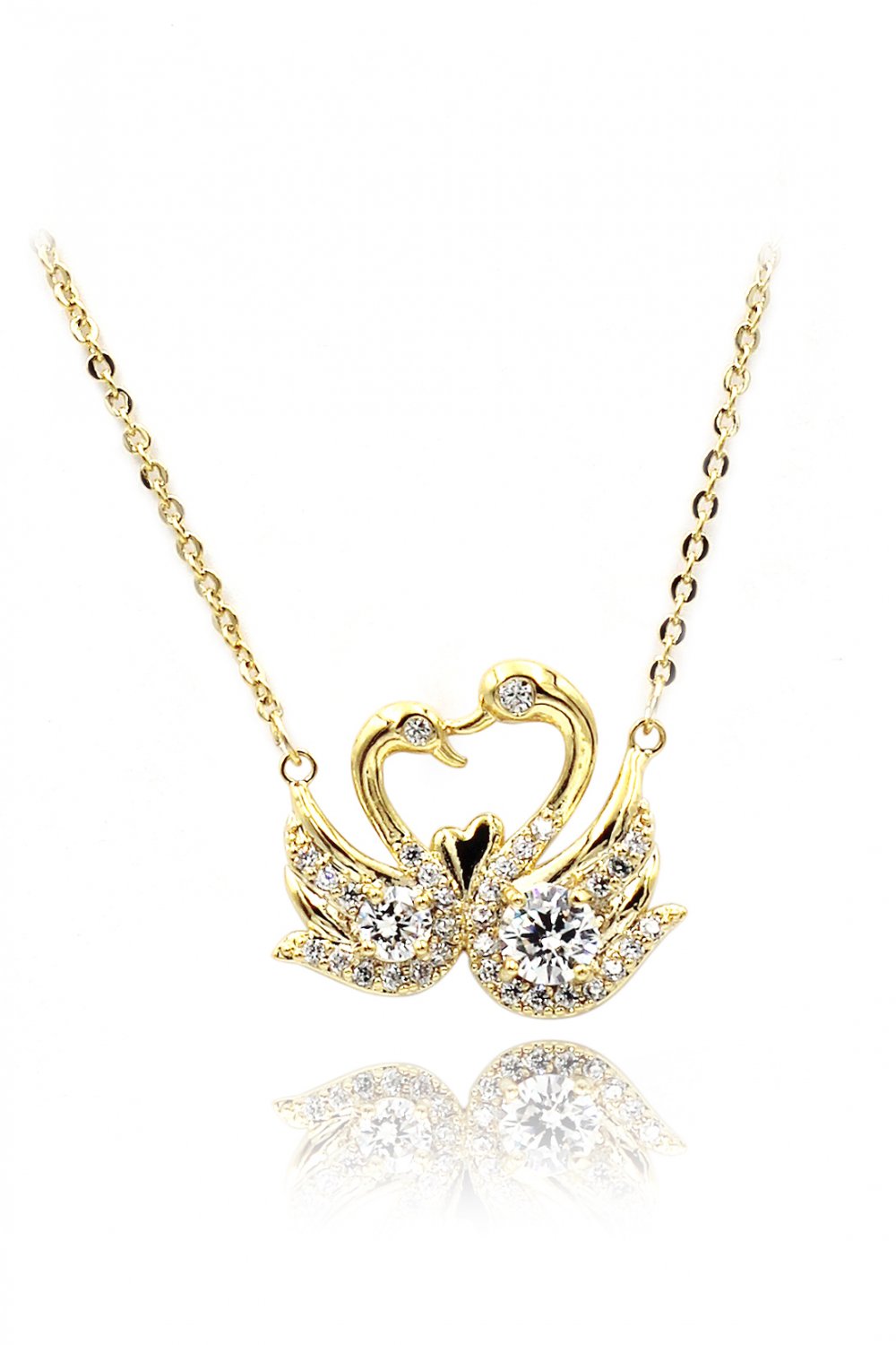 Swan love crystal gold necklace