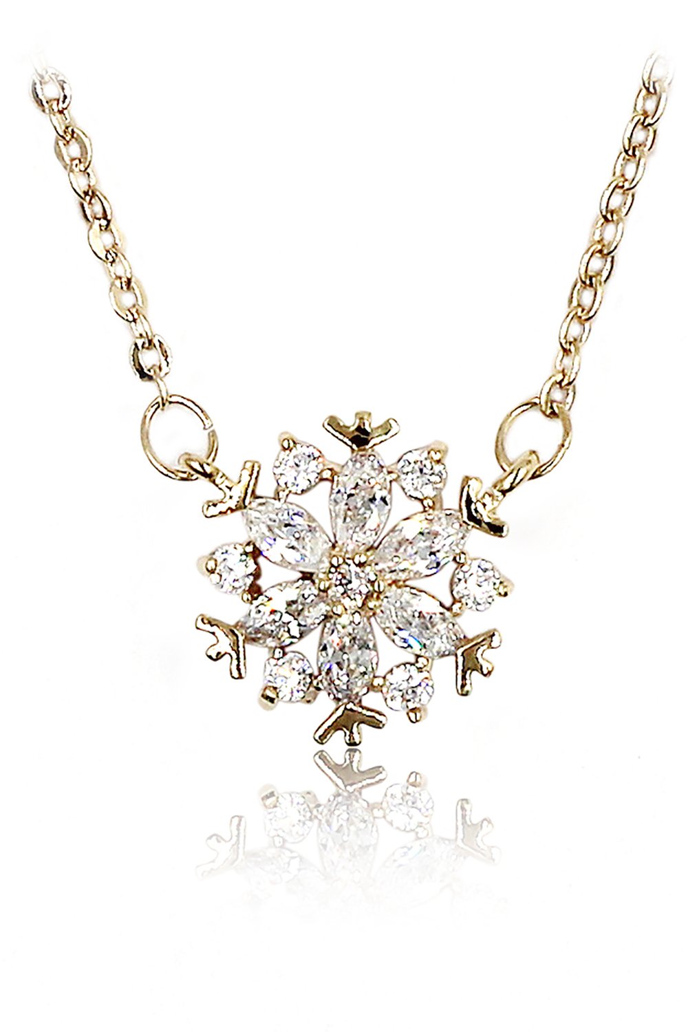 Mini snowflake crystal clavicle gold necklace