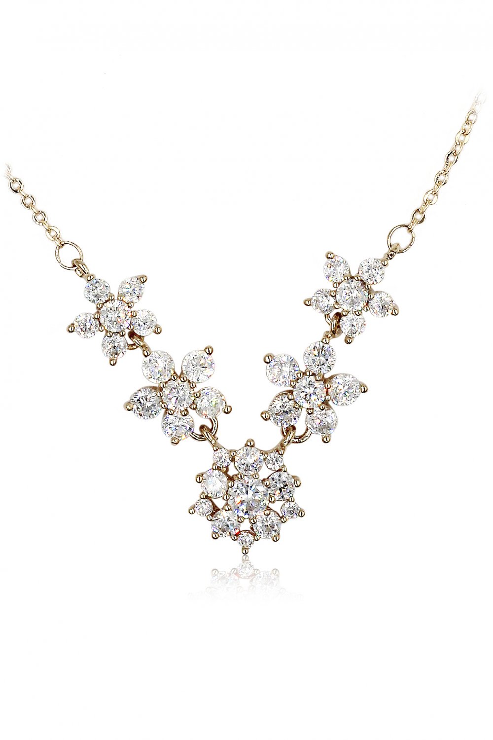 Mini crystal flowers clavicle gold necklace