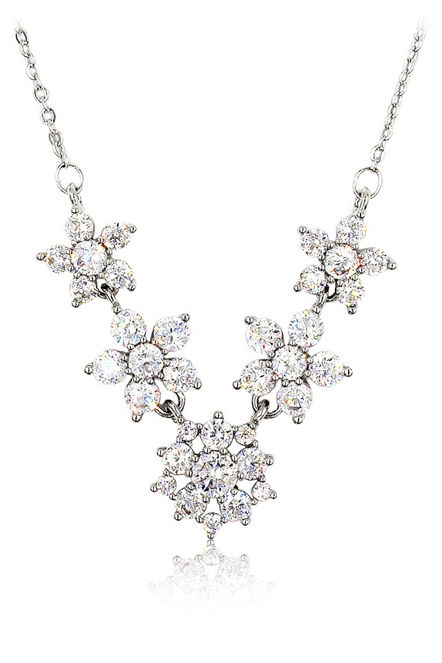 Mini crystal flowers clavicle silver necklace