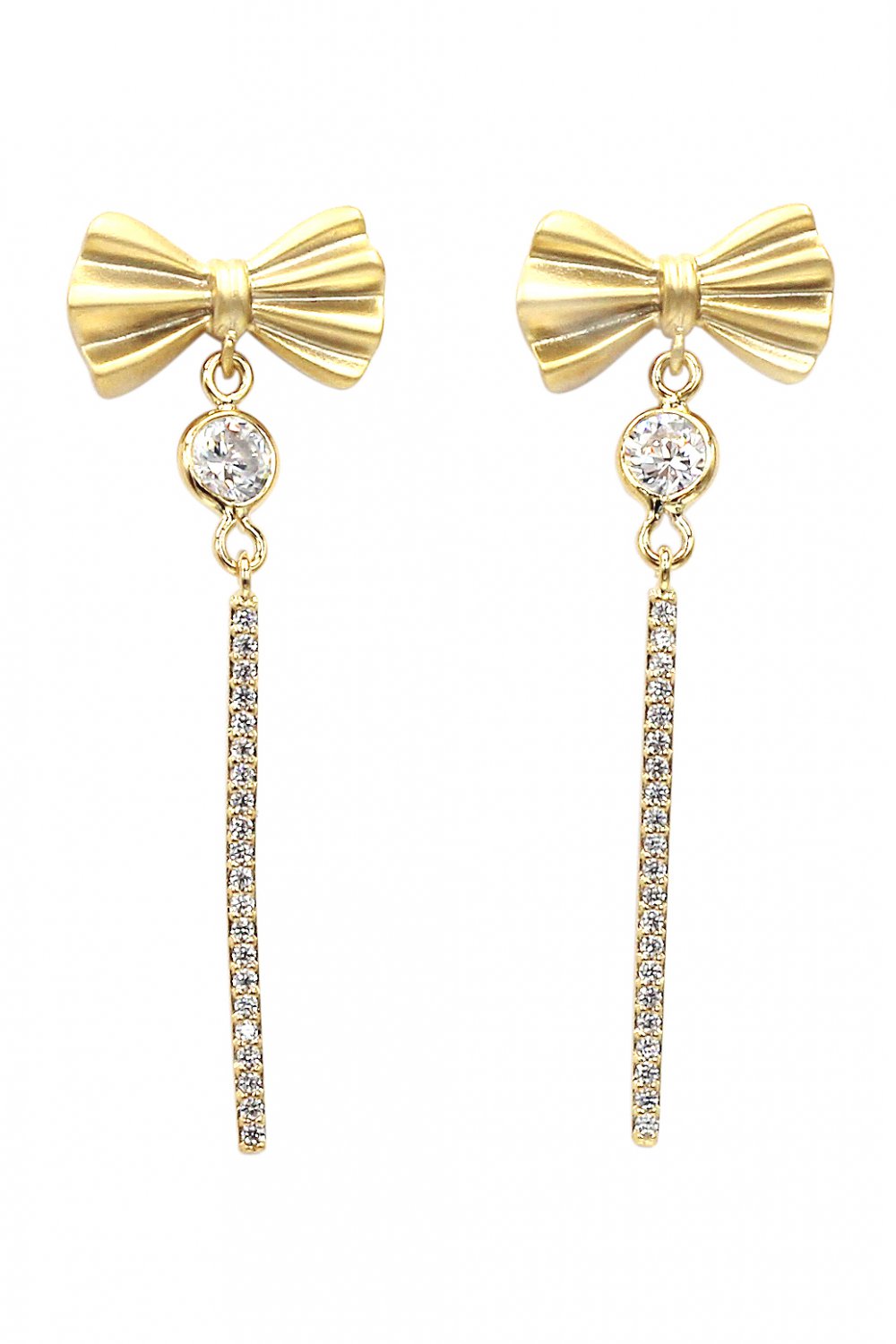 Bow tassel flashing crystal gold earrings